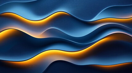 Abstract Blue and Gold Waves with Glowing Light Effects