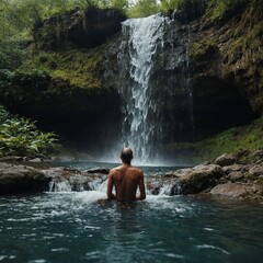 Obraz premium Write about the spiritual experience of bathing under a waterfall.