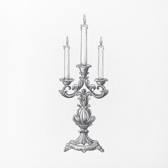 Naklejka premium Ornate Three Candle Holder Sketch Design