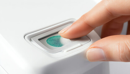 Close-up of a hand using a fingerprint scanner for security authentication on a device.