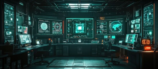 Obraz premium Futuristic Cyber Security Command Center