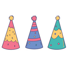 A set of colorful birthday hats vector illustration