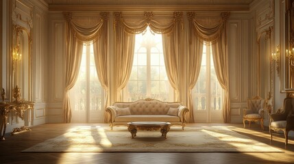 Sunlit Elegance: A Golden Hour in a Luxurious Palace Living Room