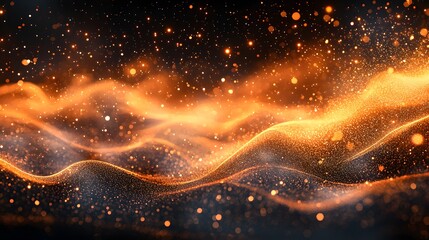 Obraz premium Abstract Orange Gold Glittering Waves Background