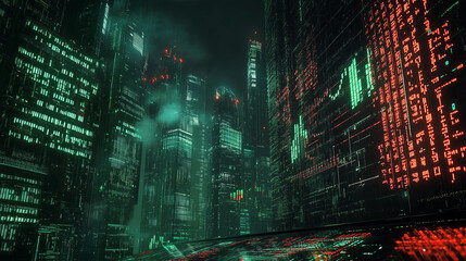 Futuristic City Nightscape with Glowing Neon Lights
