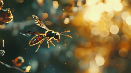 Naklejka premium A wasp's stinger highlighted against a blurred background.