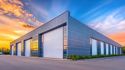 Obraz premium Modern Industrial Warehouse at Sunset
