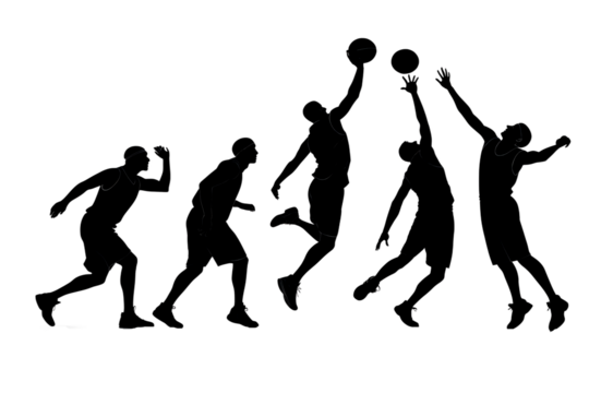 Dynamic Basketball Players in Action, Silhouette Illustration