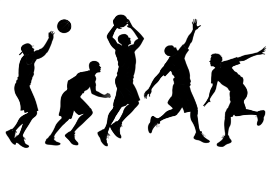 Dynamic Basketball Players in Action Silhouettes