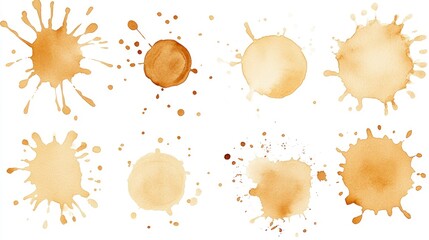 Watercolor coffee stain clipart, white background, splatters of brown color