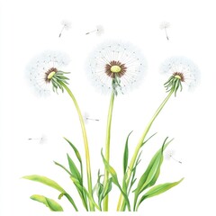 Watercolor dandelion clipart on a white background