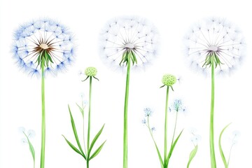 Watercolor dandelion clipart on a white background