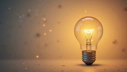 A bright light bulb shines against a dark background, symbolizing a new and innovative business idea, Generative AI.