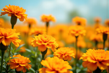Spring comes with the revival of nature, and the calendula blooms in the warm sun. Capture the beauty and renewal of the season, showcasing vibrant calendula flowers.