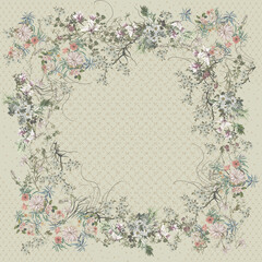 design hijab  scarf digital print textile flowers frame