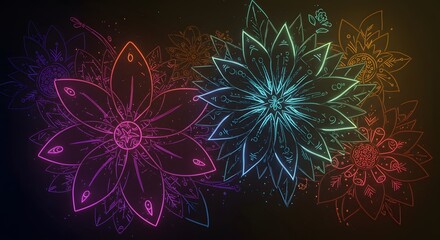 Afro-futuristic floral designs with glowing accents and vibrant neon tribal elements 