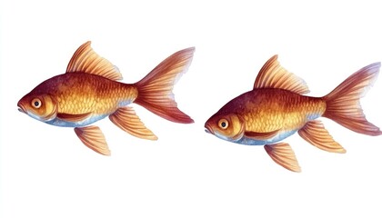 Obraz premium Two realistic goldfish swimming gracefully in clear water, showcasing their vibrant colors and fins