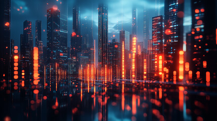 Fototapeta premium Futuristic City Nightscape With Glowing Skyscrapers