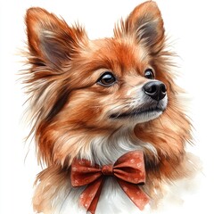 Obraz premium A charming portrait of a fluffy dog wearing a polka-dotted bow tie, exuding warmth and personality