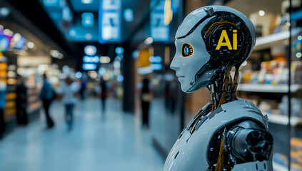 AI Robot Working in Supermarket