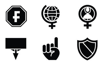Black Silhouette Vector Icon Bundle - Women's Safety, Gender Equality, and Anti-Violence Symbols