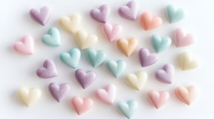 Pastel Heart Candies on White Background - Valentine's Day, Love, Sweet Treats
