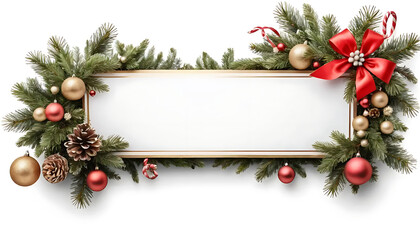 Christmas Festive Banner with Ornaments and Pine Branches