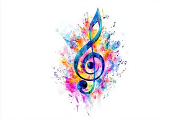 Vibrant Music Notes Design with Colorful Splash of Paint, Ideal for Creative Projects and Art-Inspired Themes in Digital and Print Media