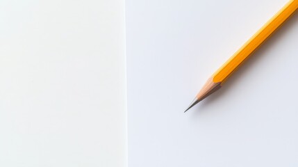 Spreading Knowledge Through Pencils, A close-up of a sharpened yellow pencil next to a blank sheet of white paper.