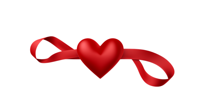 Red Heart with Ribbon Valentines Day Design isolated on transparent background