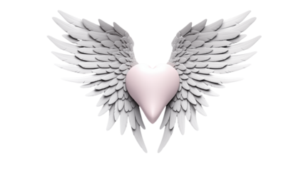 Tender Heart with Angelic Wings Love Faith Hope isolated on transparent background