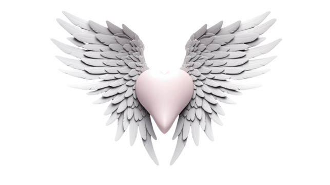 Tender Heart with Angelic Wings Love Faith Hope isolated on transparent background