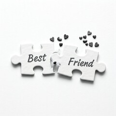 Fototapeta premium white jigsaw puzzle pieces with best friend text and black hearts on white background