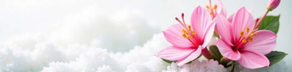 Naklejka premium Delicate pink torch ginger flowers on a snowy white background, nature, tropical, flower