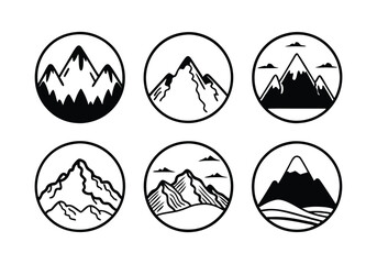 Mountain Icons Set - Scenic Nature and Adventure Vector Illustrations