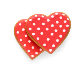 Tasty red heart shaped cookies on white background. Valentine's day celebration