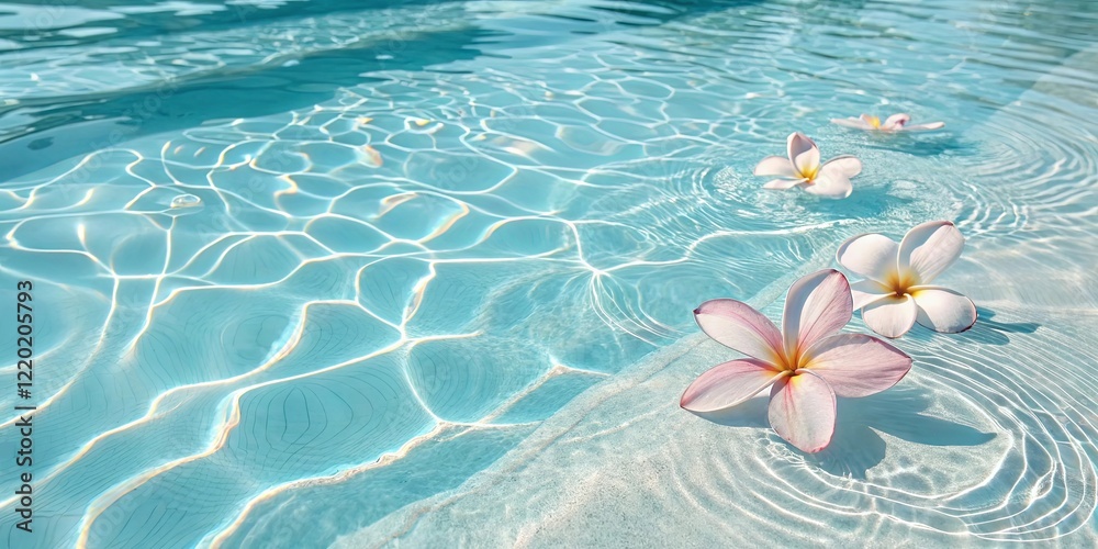 Poster A beautiful image of a pool with water and flowers floating on the surface