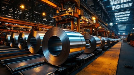 A roll of steel sheet in an aluminium factory setting.