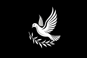Fototapeta premium Stylized white dove with an olive branch, perfect for logos and symbols conveying peace, unity, and hope across digital and print platforms.