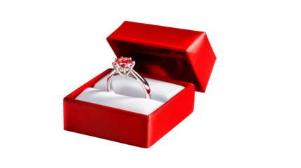 Red Ring Box Romantic Gift Engagement Jewelry isolated on transparent background