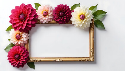 Dahlia Flowers Frame Gold Ornate Picture Frame