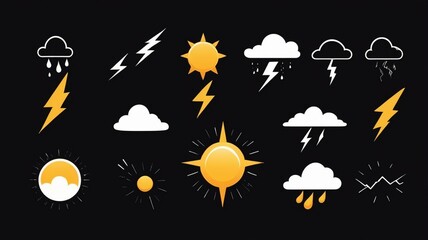 weather, sun, cloud, icon, rain, vector, symbol, set, 