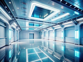 Empty Futuristic Showroom: Modern White Space with Hidden Lighting, Perspective View