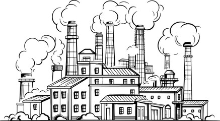 Obraz premium factory building drawing illustration