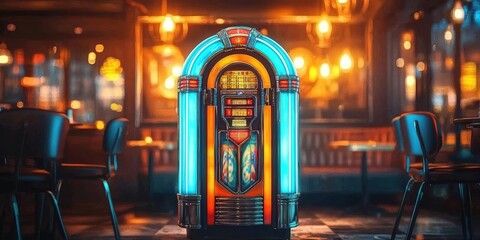 Experience the nostalgia of a retro diner with a classic jukebox centerpiece.