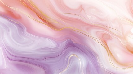 Obraz premium A serene blend of soft pastel pink and gentle lavender swirls, accented with delicate golden lines that weave through the fluid texture, creating a dreamy, marbled effect.