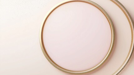 A soft pale pink 3D circular background shape elegantly framed in a sleek gold border, adorned with sparkling glitter that adds a touch of luxury and sophistication