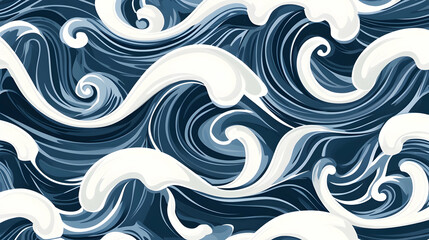 Abstract ocean waves seamless pattern, swirling blue water texture, background for website or textile design