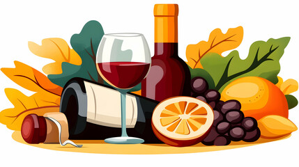 Autumn harvest wine tasting with citrus fruits and grapes