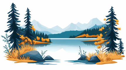 Autumn lake landscape with mountains, tranquil nature scene for travel brochures